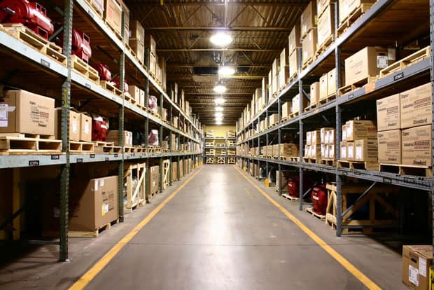 Inside a warehouse distribution center
