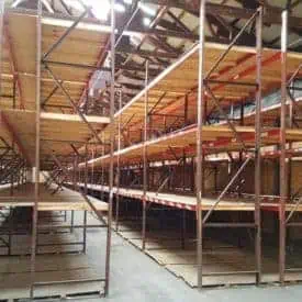 Used Frazier Structural Rack standing - 40" deep x 14' tall frames and 108" x 3" long Frazier structural beams