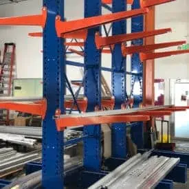 Cantilever rack standing in warehouse