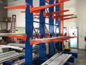 Cantilever rack standing in warehouse