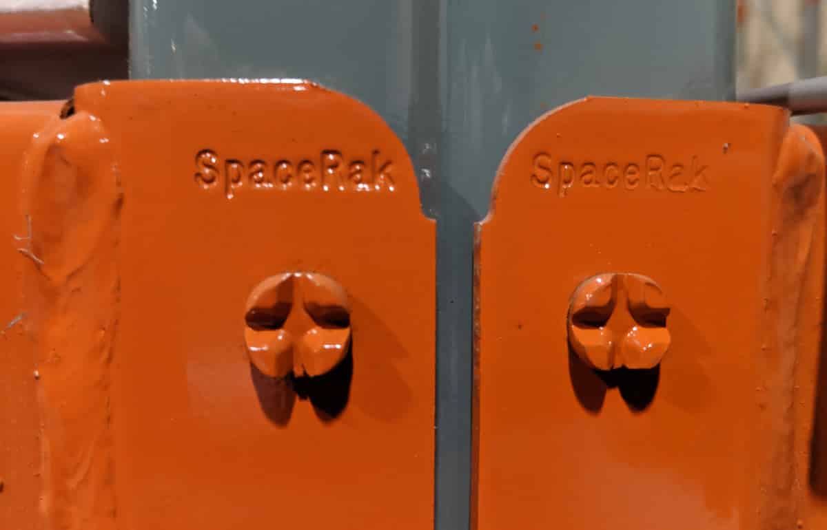 SpaceRAK teardrop storage rack system multiple sizes close-up of where beam meets frame
