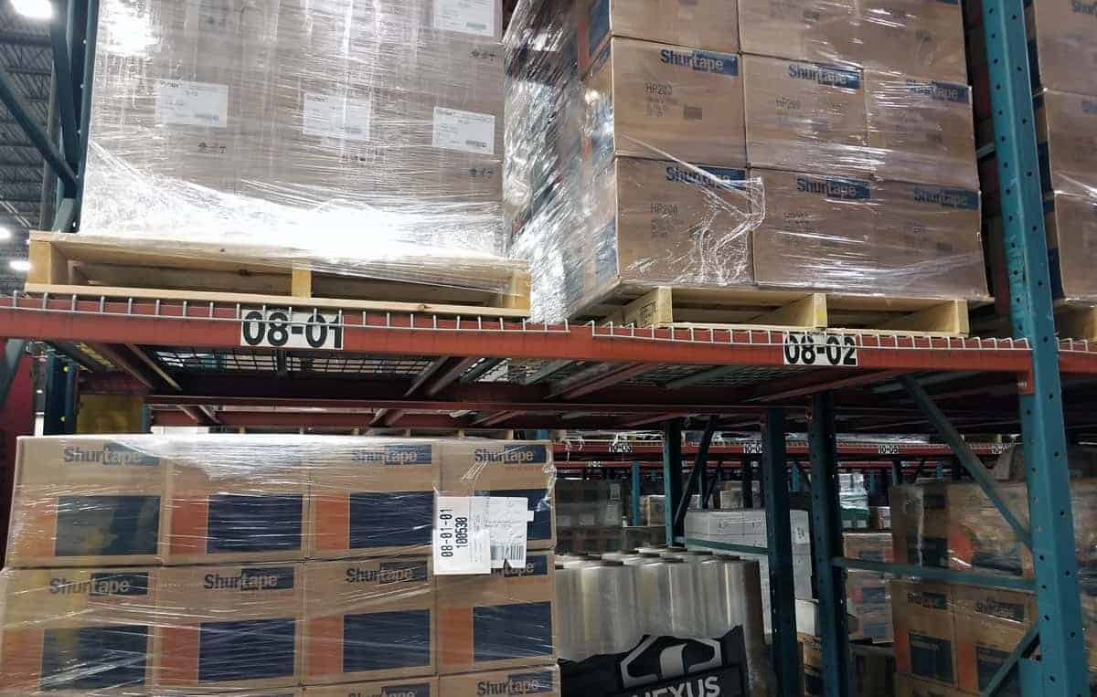 Burtman pallet rack - view of the front of a pallet rack section